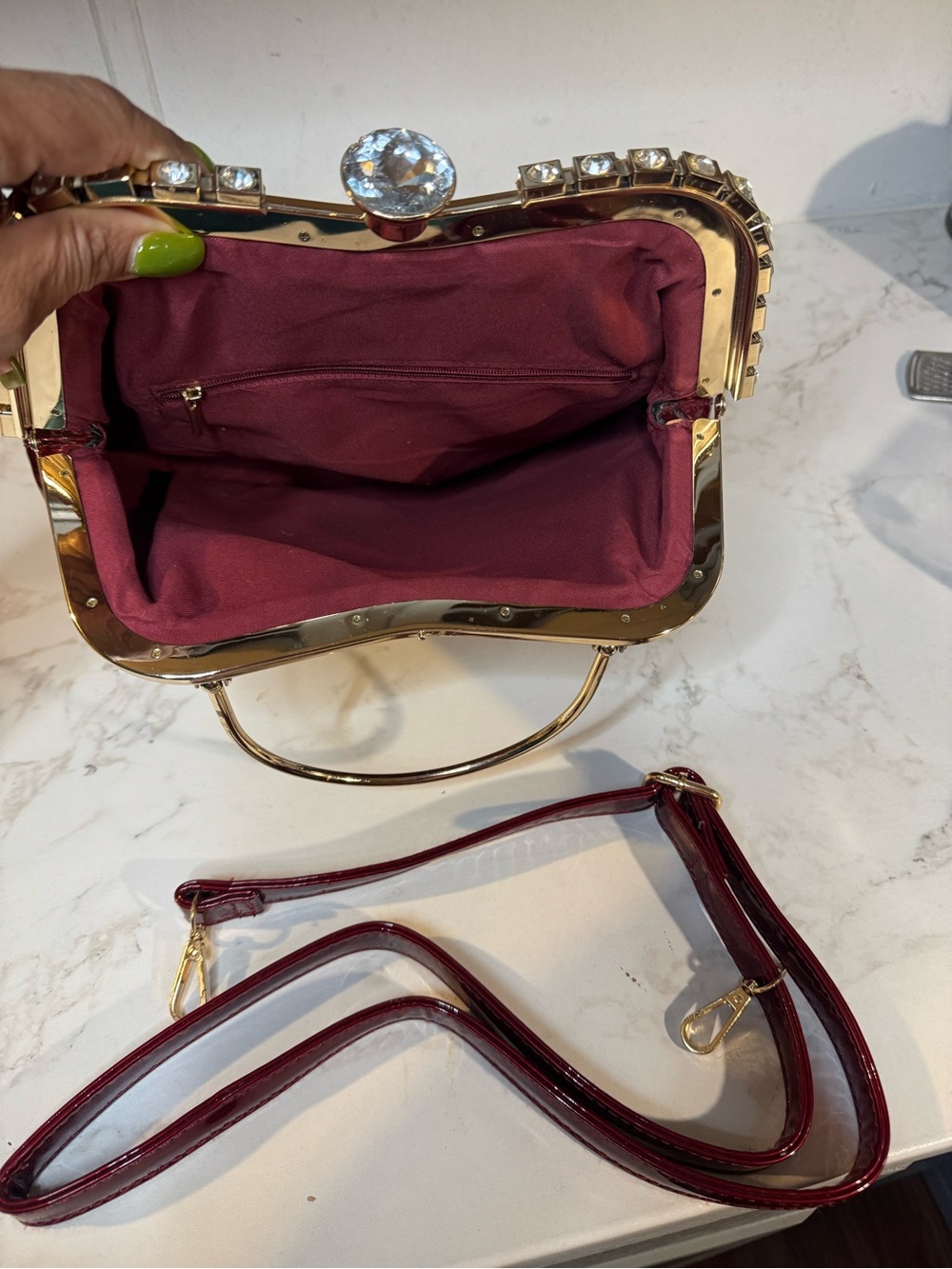 Elegant Red Crystal-Trim Evening Bag